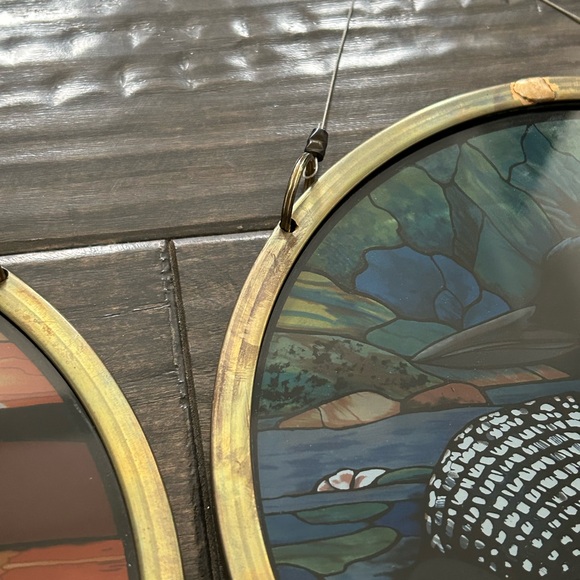 1 Pair Vtg Glassmasters The Loon Stained Glass Light Catcher Wall Hanging Copper - Picture 11 of 16
